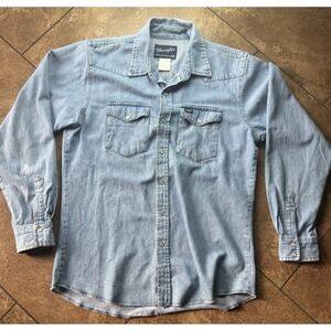 Vintage Wrangler Pearl Snap  Youth XXL 18/20 Light Wash Denim Western Cowboy